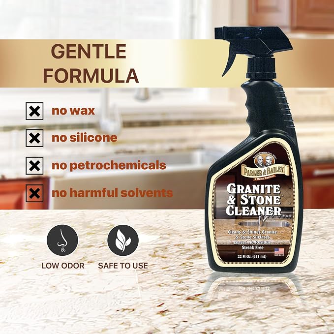 Parker & Bailey Granite & Stone Cleaner - Countertop Kitchen Island Cleaning Spray Marble Tile Slate Quartz Daily Bathroom Counter -White, 24 Oz