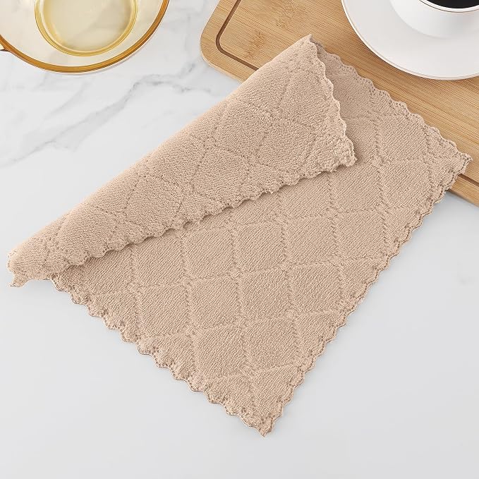 Homaxy 12 Pack Kitchen Dish Cloths (10 x 10 Inches, Tan), Super Soft and Absorbent Coral Velvet Dish Towels, Nonstick Oil Fast Drying Microfiber Cleaning Cloth, No Lint Household Dishcloths