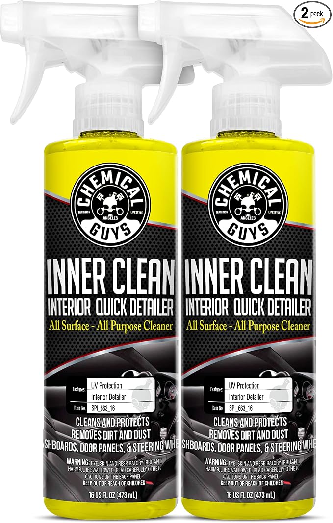 Chemical Guys, InnerClean Interior Quick Detailer, Pineapple, 16 oz, 2 Pack | Spray-and-wipe detailer cleans and refreshes dashboards, door panels, seats and trim, pineapple scent, two pack