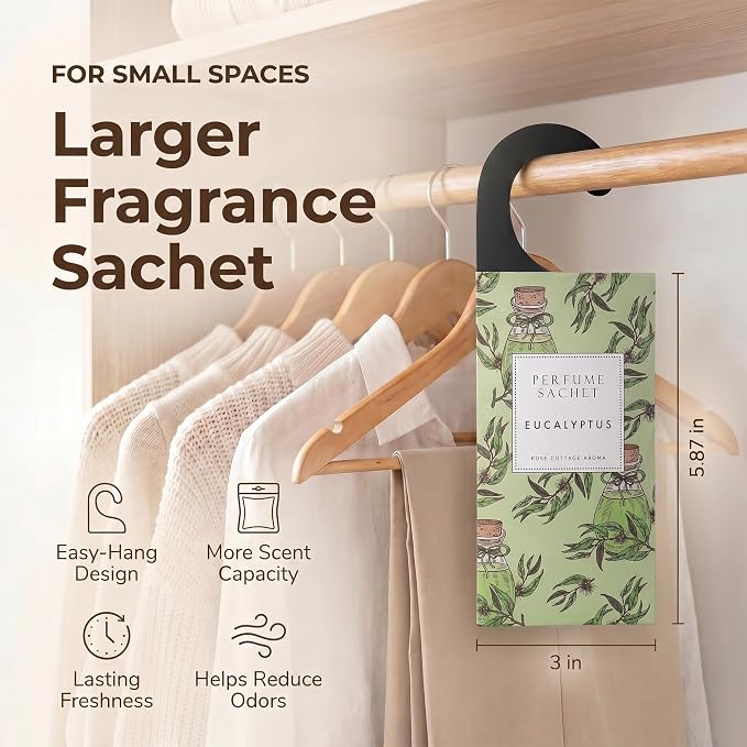 Large 12 Packs Eucalyptus Hanging Scented Sachets Long-Lasting Closet Deodorizer Air Freshener Fabric Refresher Odor Eliminator for Drawer Home Fragrance Gift Set
