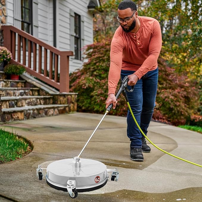 19" Pressure Washer Surface Cleaner with 4 Wheels, Stainless Steel Power Washer Surface Cleaner for Driveways Sidewalks Patios, 1/4" Quick Connector, 2 Extension Wand, 4000 PSI
