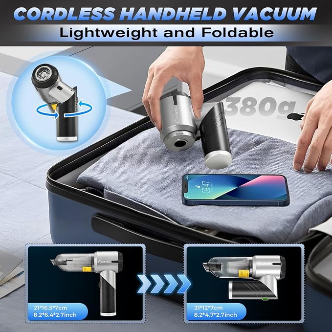 Saker Handheld Car Vacuum Portable Cordless17000PA Mini Air Duster Blower Rechargeable Foldable Vacuum Cleaner with Brushless Motor for Home, Office Pet HL132 Black | Mini Car Vacuum with Brushless Motor,Air Duster Blower,Rechargeable Foldable Vacuum C...