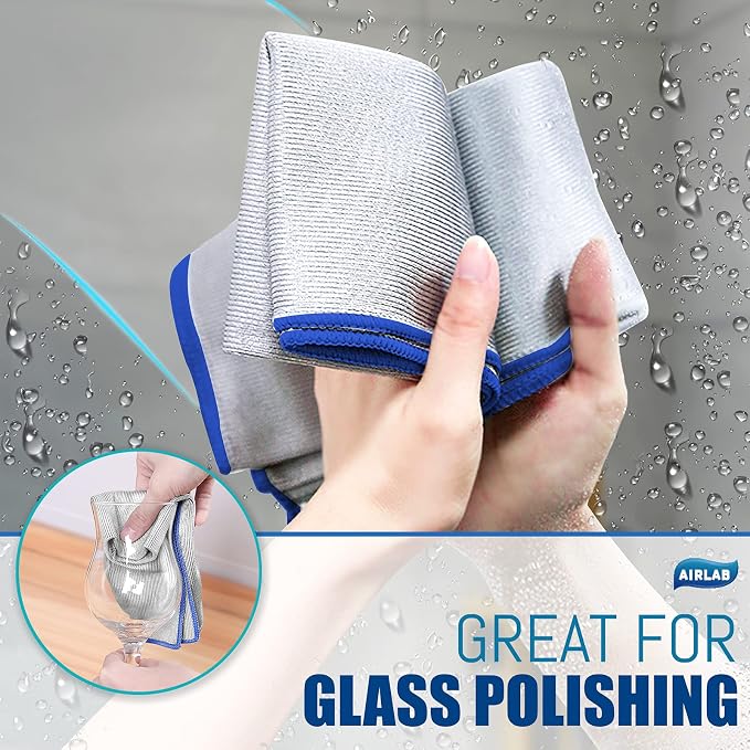 Glass Polishing Streak Free Miracle Cleaning Cloth, Sliver-Orange Blue | Lint Free Microfiber Cleaning Rags for Glasses Kitchen Dish Mirrors Easy Clean, 16 x 12 Inches, Pack of 8