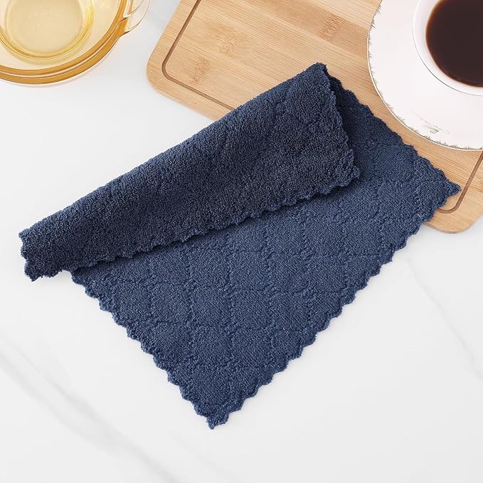 Homaxy 18 Pack Kitchen Dish Cloths (10 x 10 Inches, Navy Blue), Super Soft and Absorbent Coral Velvet Dish Towels, Nonstick Oil Fast Drying Microfiber Cleaning Cloth, No Lint Household Dishcloths