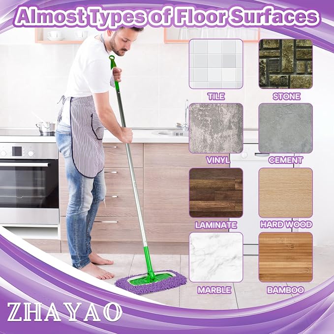 Reusable Microfiber Mop Pads for Swiffer Sweeper Mop, 6 Pack | Wet and Dry Flat mop Cover, Replacement Sweeping Mopping pad Refills for Surface/Hardwood Floor Cleaning