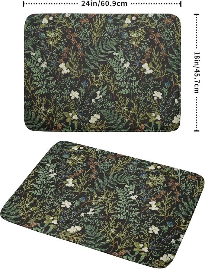 Green Plants Dish Drying Mat for Kitchen Counter Microfiber Absorbent Dish Draining Reusable Washable Foldable Extra Large 18"x24"
