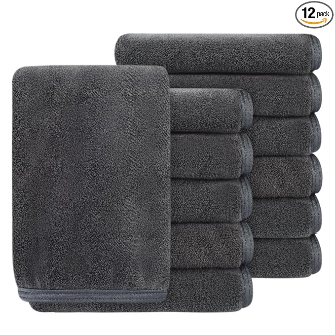 SINLAND Absorbent Coral Velvet Washcloth Ultra Soft Microfiber Face Towels 12 x 12 inch Multi-Purpose Face Cloths for Household and Sport