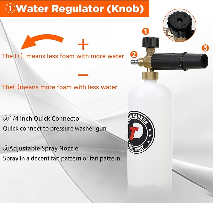 Tool Daily Short Pressure Washer Gun with Foam Cannon, Car Wash Brush | 15° Curved Car Washing Brush with Long Handle, 5 Spray Nozzle Tips, 1/4 Inch Quick Connect