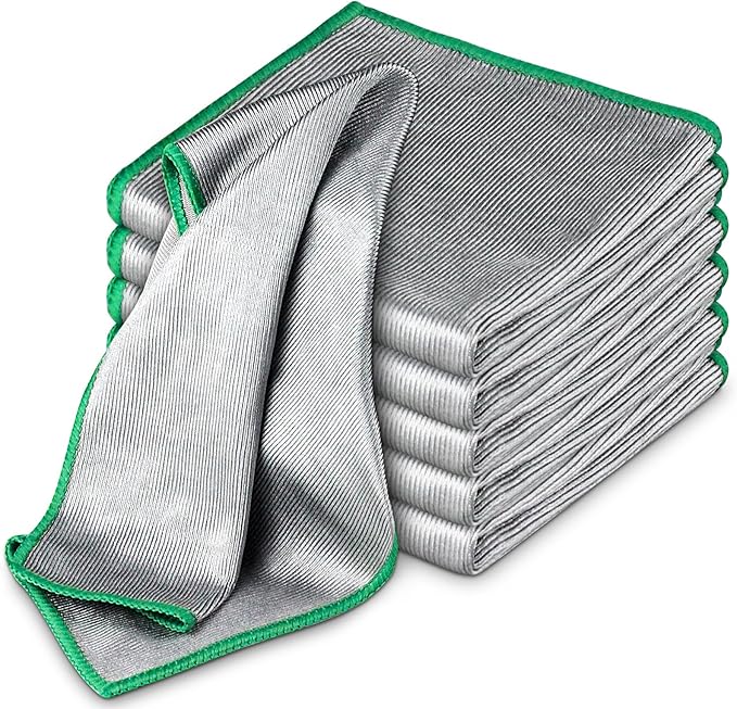 Airlab Glass Polishing Streak Free Miracle Cleaning Cloth, Sliver-Green | Lint Free Microfiber Cleaning Rags for Glasses Kitchen Dish Mirrors Easy Clean, 12 x 12 Inches, Pack of 6