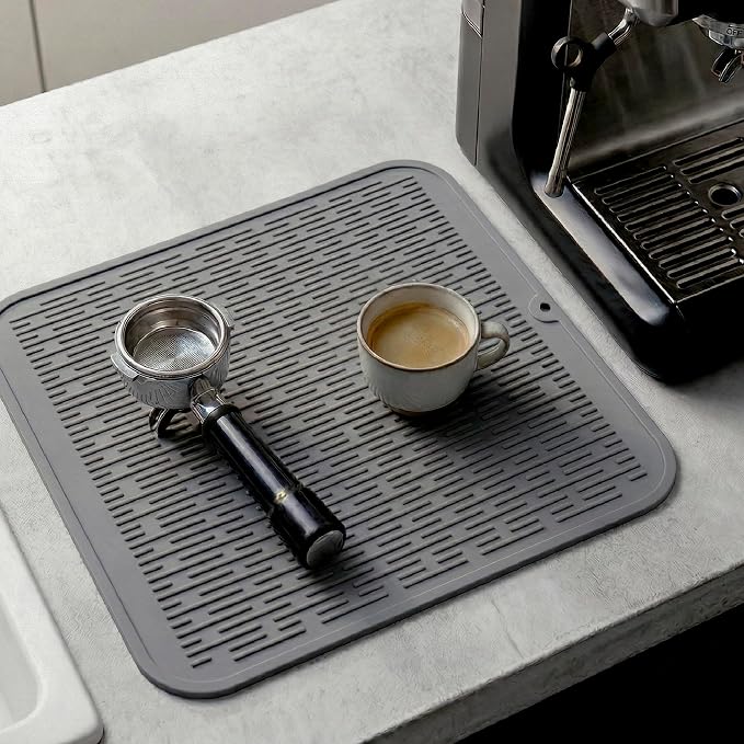 MicoYang Silicone Dish Drying Mat for Multiple Usage,Easy clean,Eco-friendly,Heat-resistant Silicone Mat for Kitchen Counter or Sink,Refrigerator or Drawer Liner Grey XL 18 inches x 16 inches