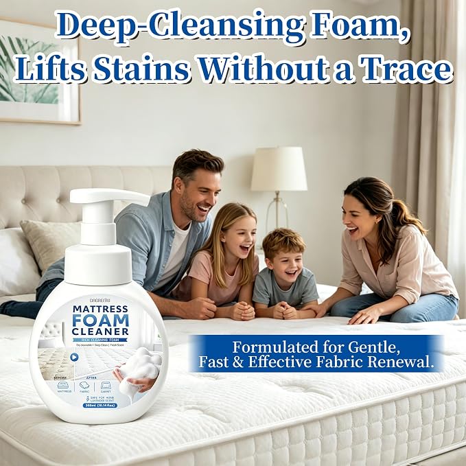 Mattress Stain Remover Spray – Enzyme Cleaner for Bed, Couch, & Upholstery | Upholstery cleaner for mattresses. Lifts yellow stains. No scrub. Safe for kids & pets. Brush & towel included(Lavender)