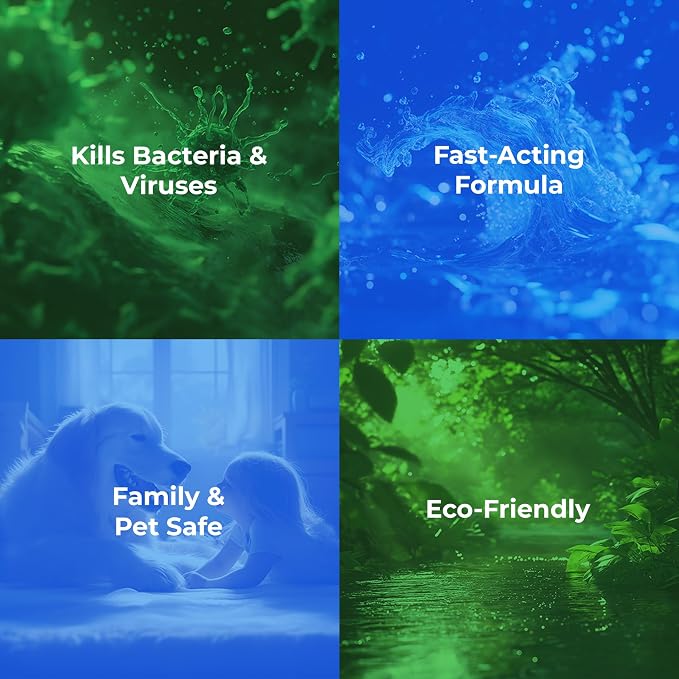 Safe & Effective Disinfectant. Kills Deadly Germs including RSV COVID-19 Norovirus MRSA Staph 2026 flu Bird flu Contains no toxic chemicals odorless child & pet safe 3 4oz spray bottles