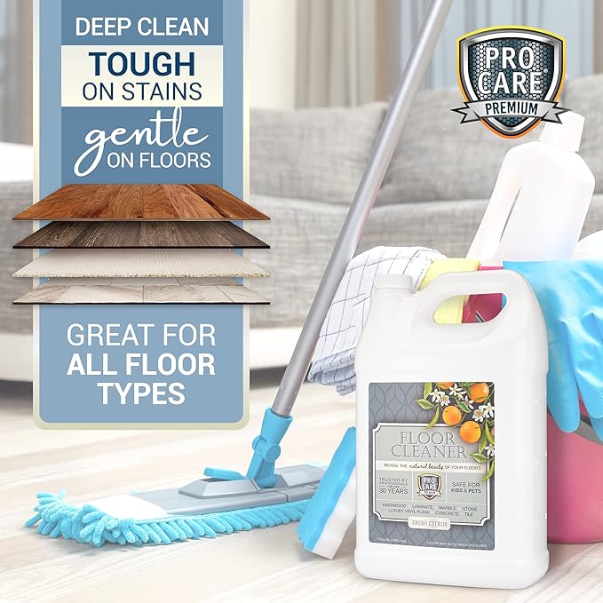 ProCare Floor Cleaner (Made in USA) | Streak-free Cleaner for Tile, Stone, Laminate, Vinyl & Natural Wood Floor Cleaner for Mopping, Household Supplies, Cleaning Solution with Citrus Aroma - 1 Gallon