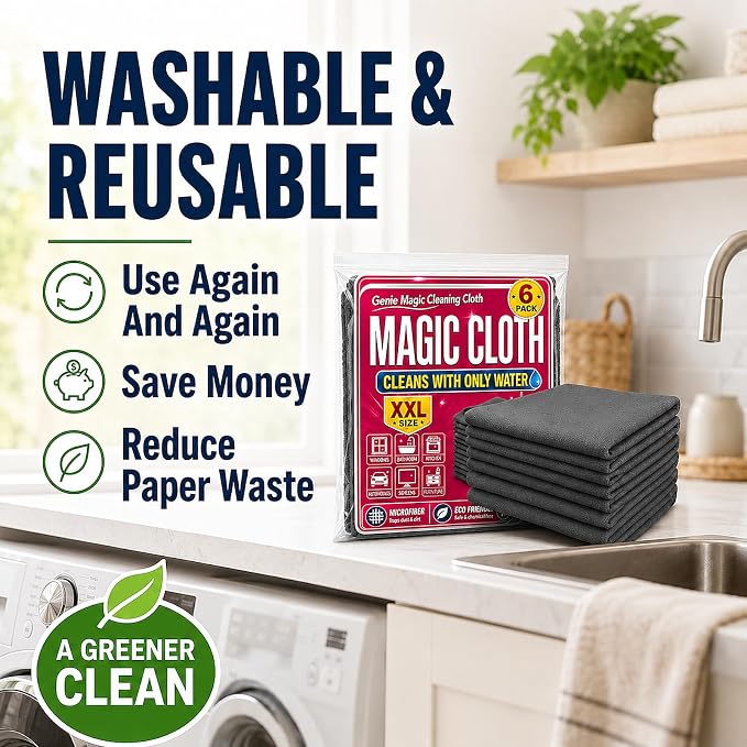 6Pcs-XXL Extra Large Magic Cleaning Cloth, 8x12 Inch Thick Microfiber Cleaning Cloth, Lint Free & Streak Free Reusable Cloths for Glass, Windows, Kitchen, Screens, Car & Household Cleaning