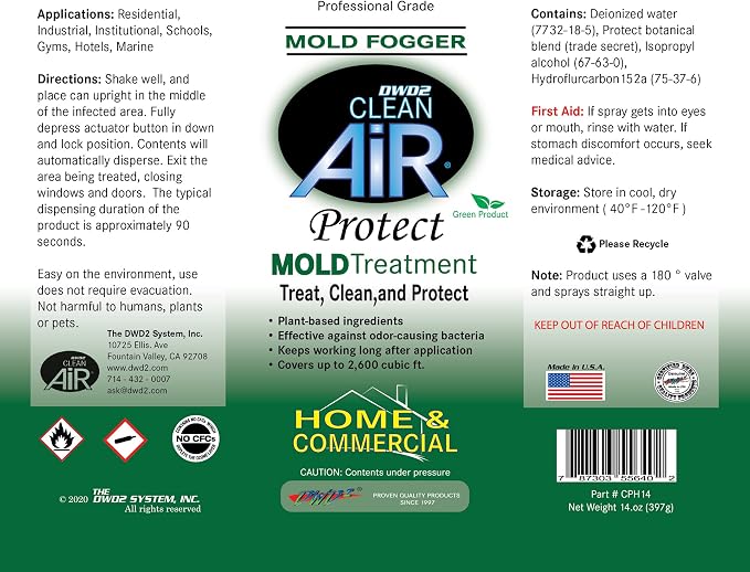 DWD2 Protect™ Home & Commercial Mold-Treatment Plant-Based Mold-Odor Remover Fogger Treatment - eco-friendly solution for a safer and healthier living and working space. (14 oz)