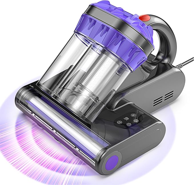Mattress Vacuum Cleaner, Handheld Bed Vacuum Cleaner with 16Kpa Suction, 253.7nm UV-C Light & 149℉ Hot Air, 550W Double-Cup Handheld Vacuums