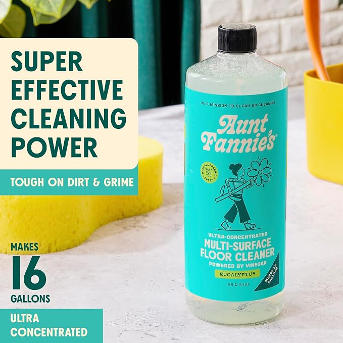 Aunt Fannie's Ultra Concentrated Floor Cleaner Vinegar Wash, Multi-Surface Solution For Mopping, Makes 16 Gallons, Eucalyptus Scent, 32 oz. (Pack of 3)