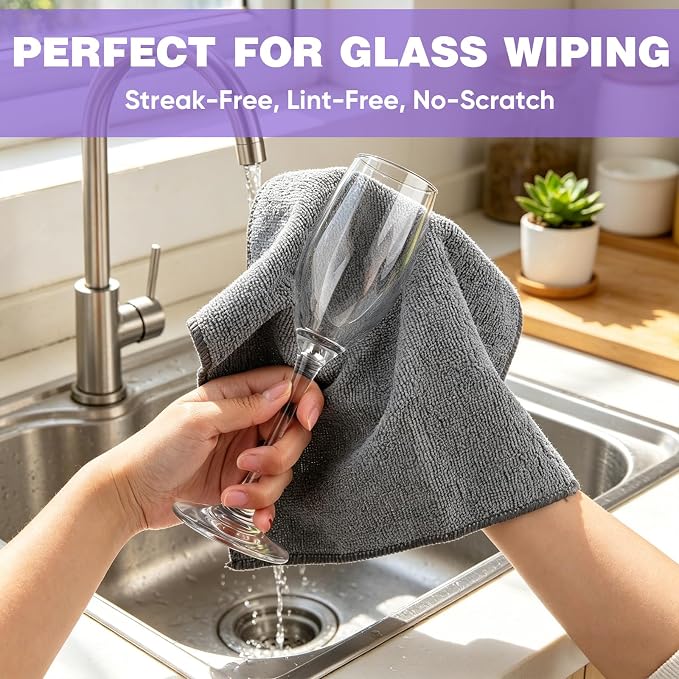 TEAWOO 10 PCS Grey Microfiber Cleaning Cloths, Highly Absorbent Microfiber Towels for Car, Kitchen, Bathroom and Household Cleaning, 11.8" X11.8