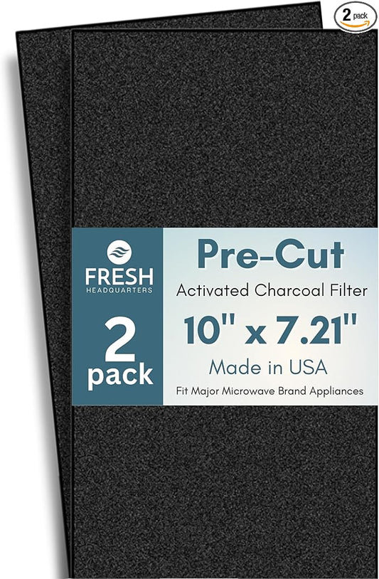 Activated Carbon Microwave Charcoal Filters - Microwave Hood Replacement Filter Compatible with Whirlpool WML55011, WML75011 & KitchenAid Low-Profile Models - Pre-Cut 10" x 7.21", 2-Pack - Made in USA