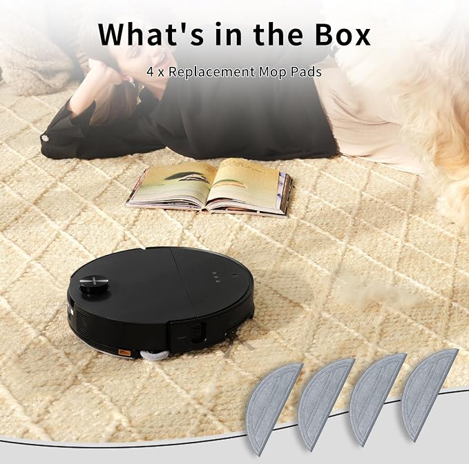 4 Pack Replacement Microfiber Mop Pads Compatible with Roborock Q10 S5 / Q10 S5+ / S8 Pro / Q10V / Q10 VF / S8 Pro+ / Q10V+ / Q10 VF+ / Q10 VF5+ MX Robot Vacuum Mop Cloths Accessories