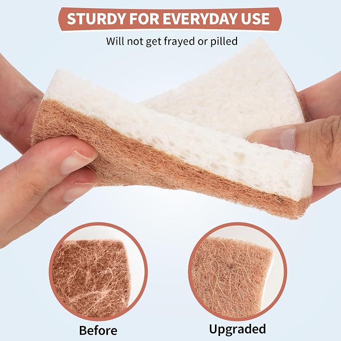 Natural Dish Sponge 24 Pack, Non-Scratch Scrub Sponge, Eco Multipurpose Kitchen Sisal Fiber Cellulose Sponge, Odor-Less Dual-Sided for Dish Washing & Household Cleaning