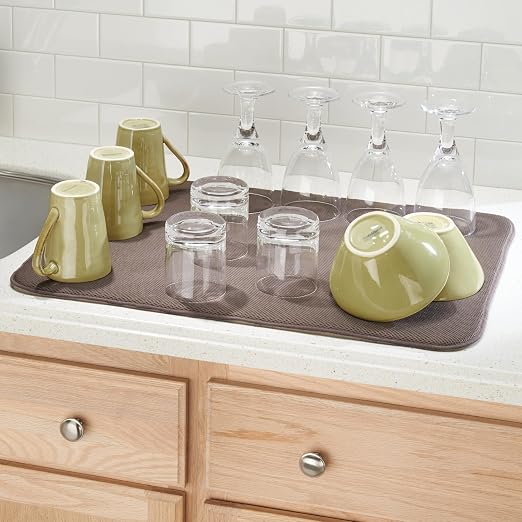 InterDesign iDry Kitchen Mat, 24 x 18 - Extra Large, Mocha/Ivory | For Kitchen Counter, Absorbent, Quick-Drying