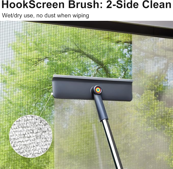 3-in-1 Window Squeegee for Home - 60" Window Cleaning Kit with 3 Microfiber Cloths & Screen Brush, All-in-1 Cleaner Tool for Outdoor Windows, Glass Door & Screens, Lightweight & Easy Storage