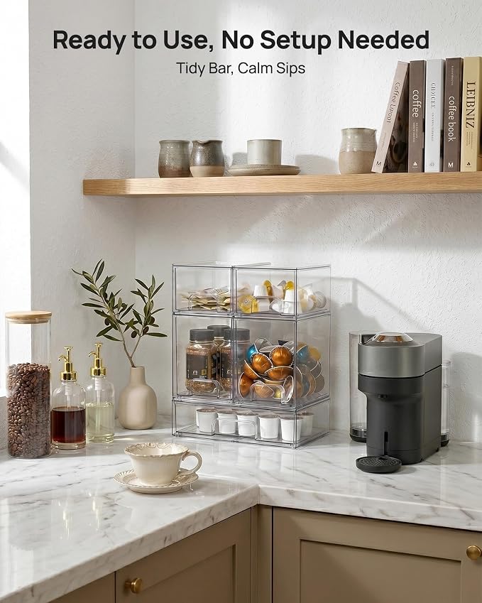 Vtopmart Stackable Storage Drawers Set of 5, Clear Plastic Organizer Bins for Baby Bottle, Beauty Supplies Storage, Ideal for Kichen Countertop, Vanity, Bathroom, Cabinet, Pantry Organization