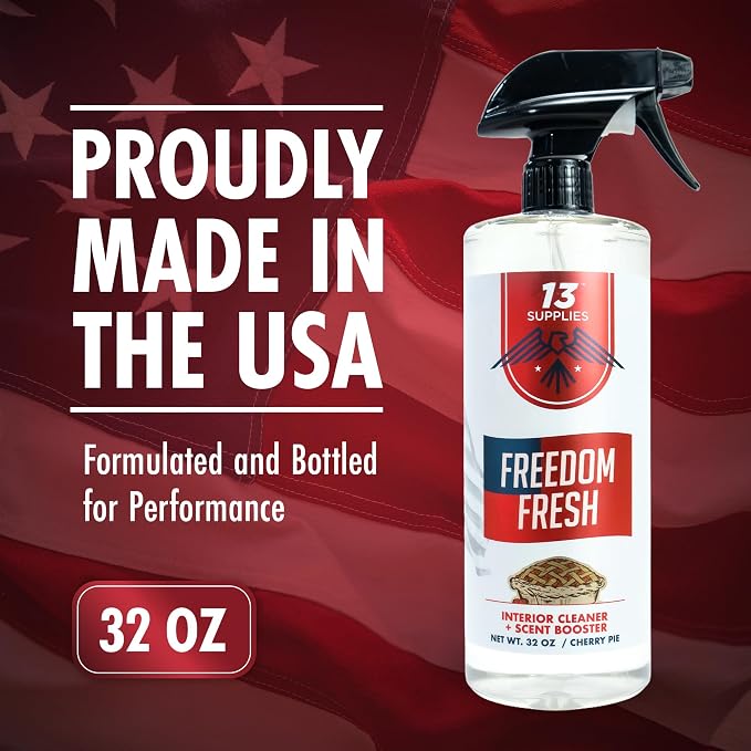 Freedom Fresh Car Interior Cleaner Spray, Cherry Pie, 32 oz | Auto Cleaner for Headliner, Mats, Interior Vehicle Cleaning, Car Dashboard Cleaner Stain Remover, Restores Shine