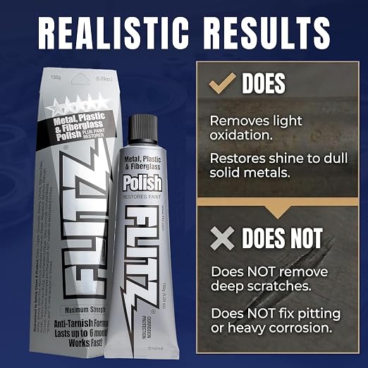 Flitz Metal Polish Paste - 5.29oz USA-Made Polish for Solid Chrome, Stainless Steel, & Aluminum - Non-Abrasive for Light Oxidation - Requires Manual Buffing - Not for Plated/Coated Surfaces (1 Pack)