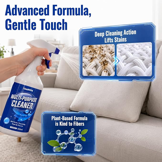 Bed Sheet & Mattress Stain Remover Spray – Removes Urine, Blood & Bodily Fluid Stains from Linens, Upholstery, Fabric & Carpet – Spot Cleaner with Brush for Light Stains, Pillow & Couch, 500ml