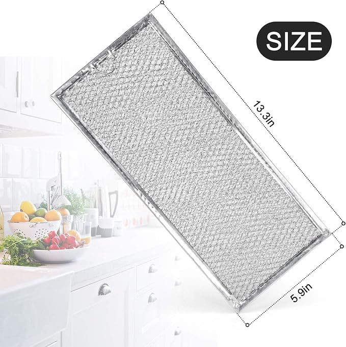 WB06X10596 Microwave Grease Filter for GE Oven Range Hoods, Countertop Microwave Filter Replacement, Aluminum Mesh, 13.5 inches x 6 inches Replaces Part # PS952418, Pvm1870sm3ss, 2 Pack