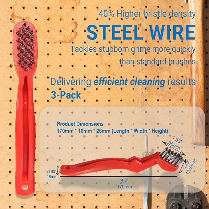 GOLDEN SMILE 3-Pack 7" Stainless Steel Wire Brushes - 40% Denser Than Standard Brushes - for Heavy-Duty Cleaning: Grill Grates, Uncoated Pans, Rust Removal, Deburring & Metal Cleaning