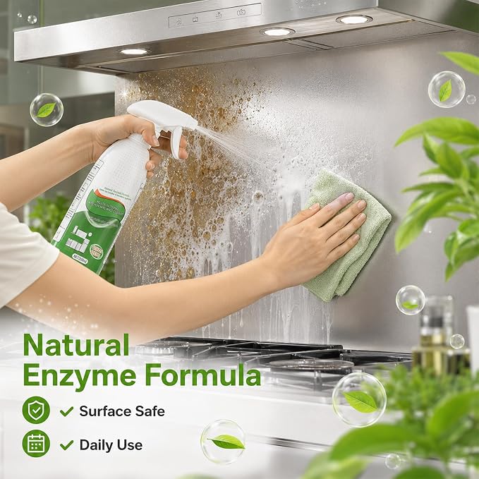New Upgrade Kitchen Spray Cleaner, Effective Multi-Purpose Heavy Duty Grill Cleaner Foam for Stubborn Grease, Cooktop Degreaser, Professional Grease Remover Cleaning Spray for Oven, Range Hood, Sink