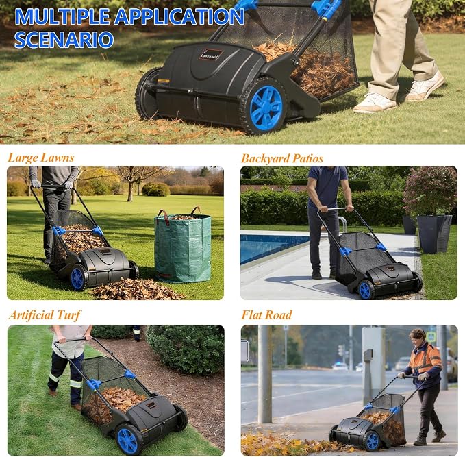 21 Inch Leaf & Lawn Sweeper – Push Powered Garden Sweeper for Grass Clippings, Leaves & Debris – Manual Push Yard Sweeper