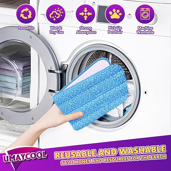 Reusable Mop Pads Refills for Swiffer WetJet, Wet Pads Refill Microfiber Mop Replacement Machine Washable Up to 100 Times for Floor Cleaning Wet Dry Use for All Floor Types, 6 Pack