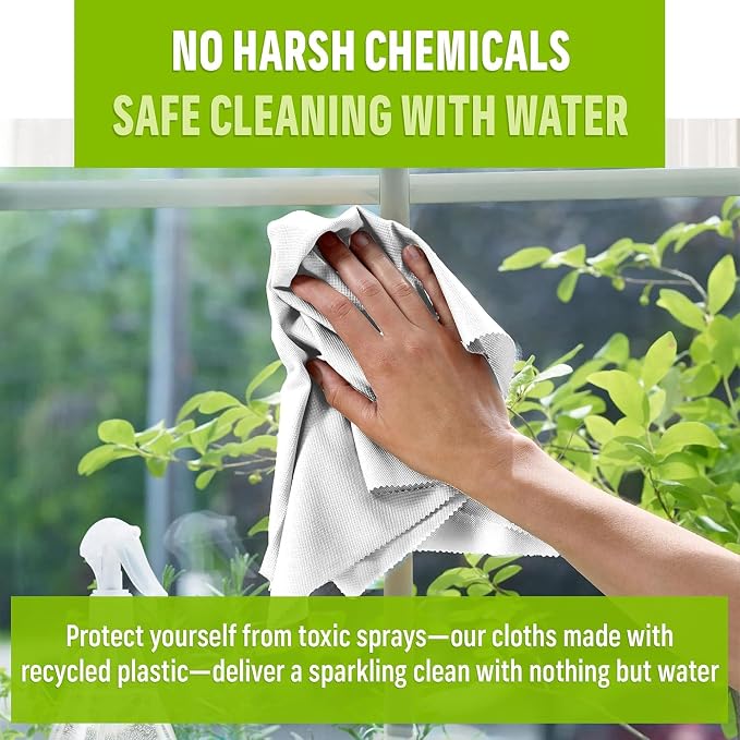 E-Cloth Window and Glass Cleaner Kit, Just Add Water - 1 Kit | Chemical-Free Cleaning - Reusable & Machine Washable Towel, Versatile Use for Mirrors, Cars, & Lenses, Winter Green
