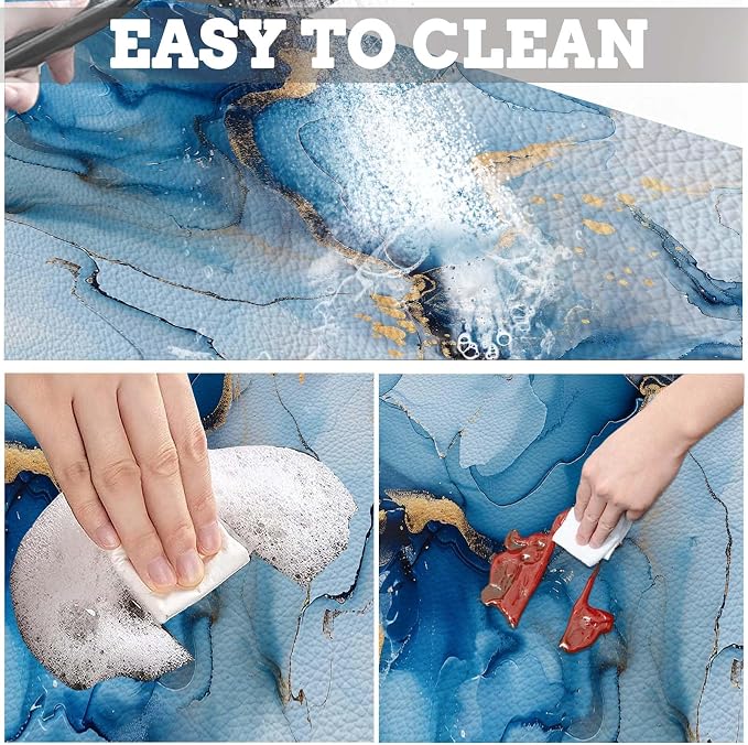 MCALK Marble Blue Dish Drying Mat for Kitchen Counter, Luxurious Marble Texture Dish Drying Pad with Anti-Slip Rubber Base, Absorbent Kitchen Sink Mat with Modern Art Decor (1 pc 18" x 16")