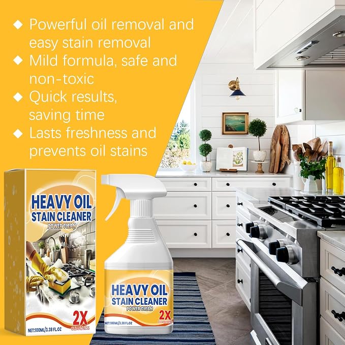 Heavy Oil Stain Cleaner 3.38 fl.oz, Kitchen Degreaser Spray | Helps remove grease, baked-on residue & grime from stovetops, range hoods, ovens & backsplashes; spray formula 3.38 fl.oz