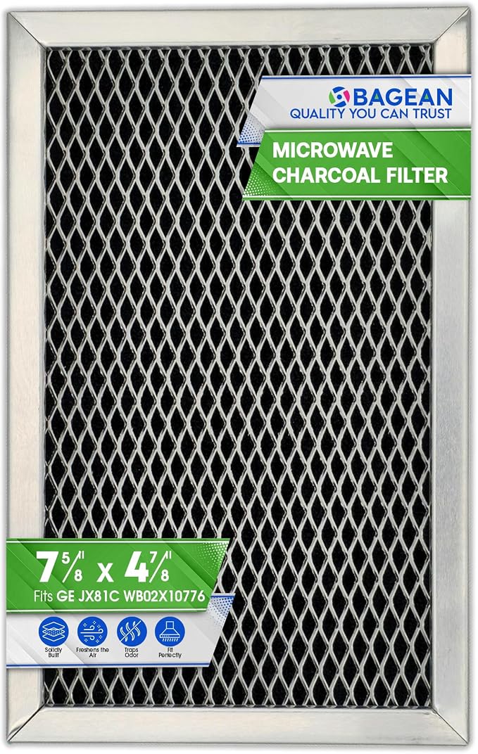 Microwave Filter Replacement 7.68" x 4.85" JX81C WB02X10776 GE Microwave Charcoal Filter - Also Fits LG Kenmore Carbon Filters - Freshens the Kitchen Air in Over the Range Oven Vent Fan