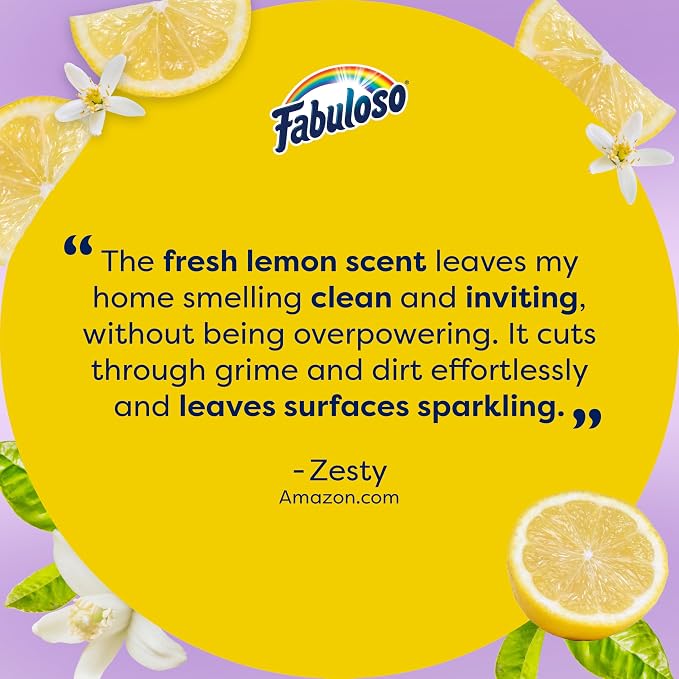 Fabuloso 2X All-Purpose Cleaner, Refreshing Lemon Scent, 56 fl oz | No Rinse Floor Cleaner, Long-Lasting Freshness, Multi-Purpose Cleaner, Concentrated Formula, Everyday Cleaning, No Residue