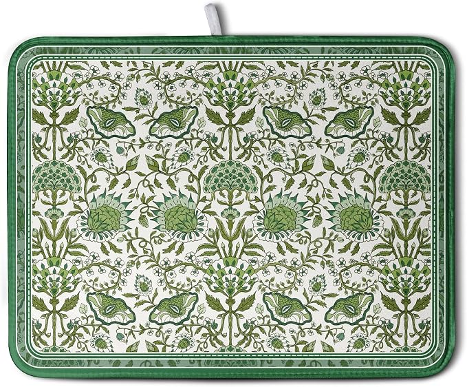Green Floral Dish Drying Mat for Kitchen Counter 18x24 Inch Spring Summer Flowers Drying Mats Microfiber Absorbent Dish Drainer Pad Reusable Washable Dish Draining Mat for Coffee Bar Sink