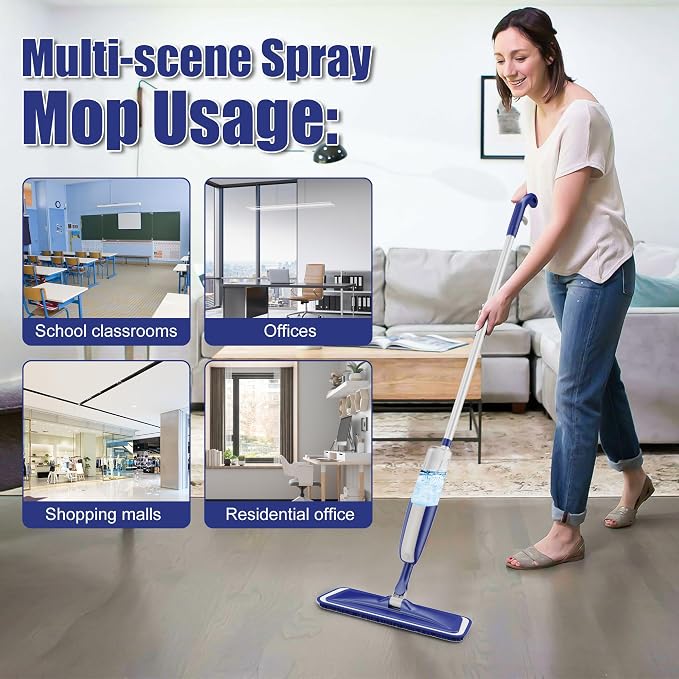 Spray Mops for Hardwood Floor Cleaning: Wet Mops with 2 Refillable Bottles | 4 Washable Reusable Pads for Swiffer Powermop, Floor Mop Multi-purpose, Commercial Dust Mops, for Tile Wood Laminate Vinyl