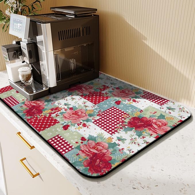 Kitchen Countertop Dish Drying Mat,Super Absorbent Coffee Bar Mat for Maker Espresso Machine, Anti-Slip Accessories for Kitchen Countertops 23x15 Inch