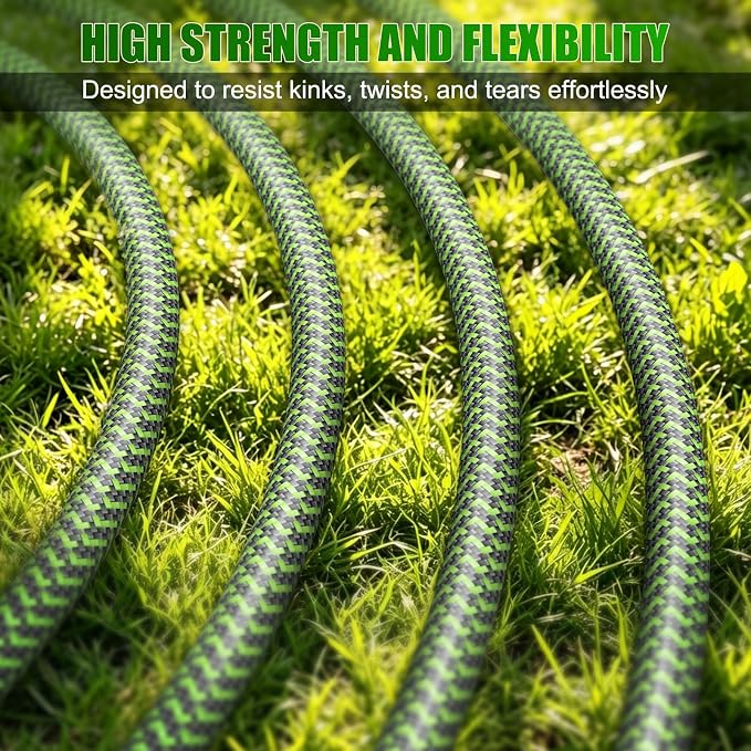 NON-EXPANDABLE Garden Hose 150ft x5/8'', Heavy Duty Flexible Water Hose with 10-Function Sprayer, Lightweight, Leak Proof, Durable Fabric Skin, Pressure Resistant for Yard, Outdoor
