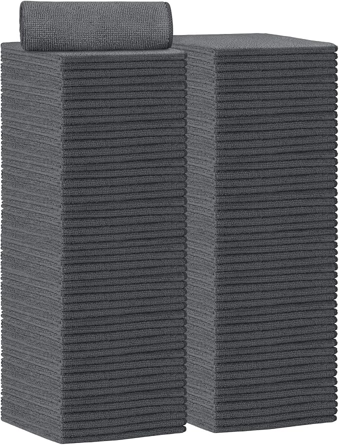 AIDEA Gray Microfiber Cleaning Cloth-100PK, Cleaning Rags 12"x12" Absorbent | Microfiber Towels for Cars Lint Free, Reusable Microfiber Towels, Kitchen Towel Dusting Cloth, Dish Rags, Bulk Cleaning Towel
