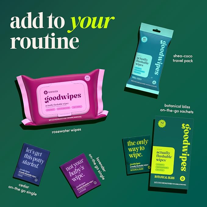 goodwipes Flushable Wipes for Women - Shea-Coco Individually Wrapped Travel Butt Wipes To Go, Mini Purse & Festival Essentials for Adults, pH Balanced for Feminine Hygiene, 32 Count (1 Pack)