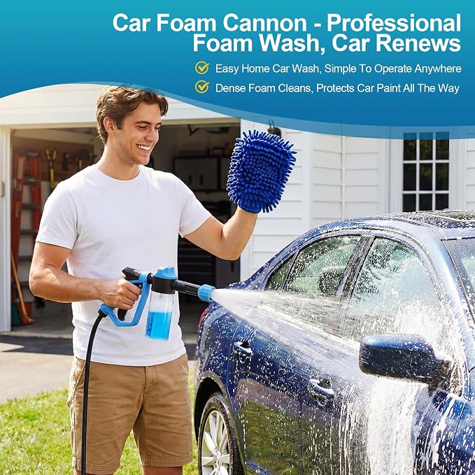 Car Wash Foam Gun for Garden Hose, with Microfiber Wash Mitt, Foam Sprayer | 3 spray modes & 50% higher water Pressure foam cannon kit, no pressure washer, for Cars, Trucks, RVs, Motorcycles, Pet