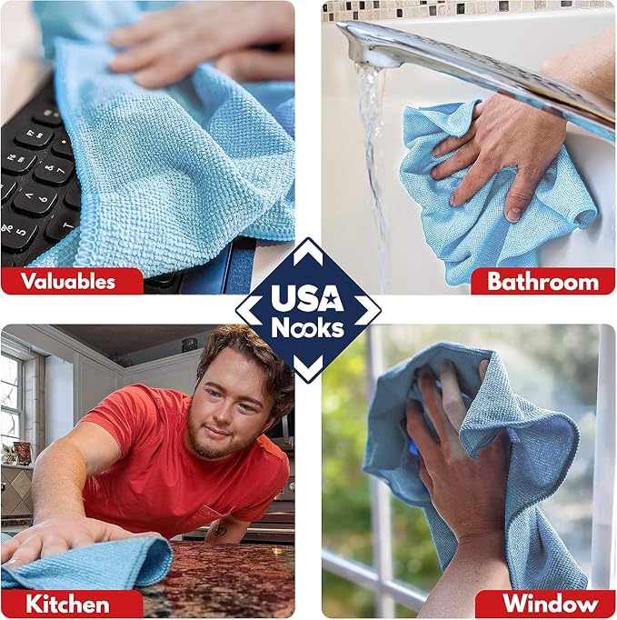 USANOOKS Microfiber Cleaning Cloth - Turq - 50Pcs (12.5x12.5 inch) High Performance - 1200 Washes, Ultra Absorbent Car Towel Traps Grime & Liquid for Streak-Free Mirror Shine - car Washing Cloth