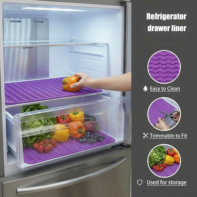 MicoYang Silicone Dish Drying Mat — Quick-Dry Ridges Counter & Sink Pad, Heat-Resistant Trivet to 450°F, Non-Slip & Dishwasher Safe, Roll-Up Storage, 18 Colors & 9 Sizes (Purple, 16"×12")